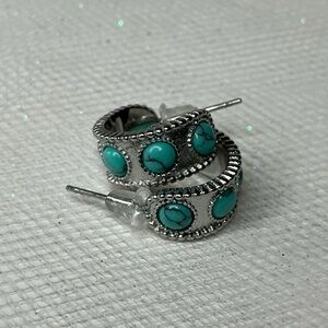 🤠Silver Turquoise Huggie Hoop Earrings | Boho Southwestern Style